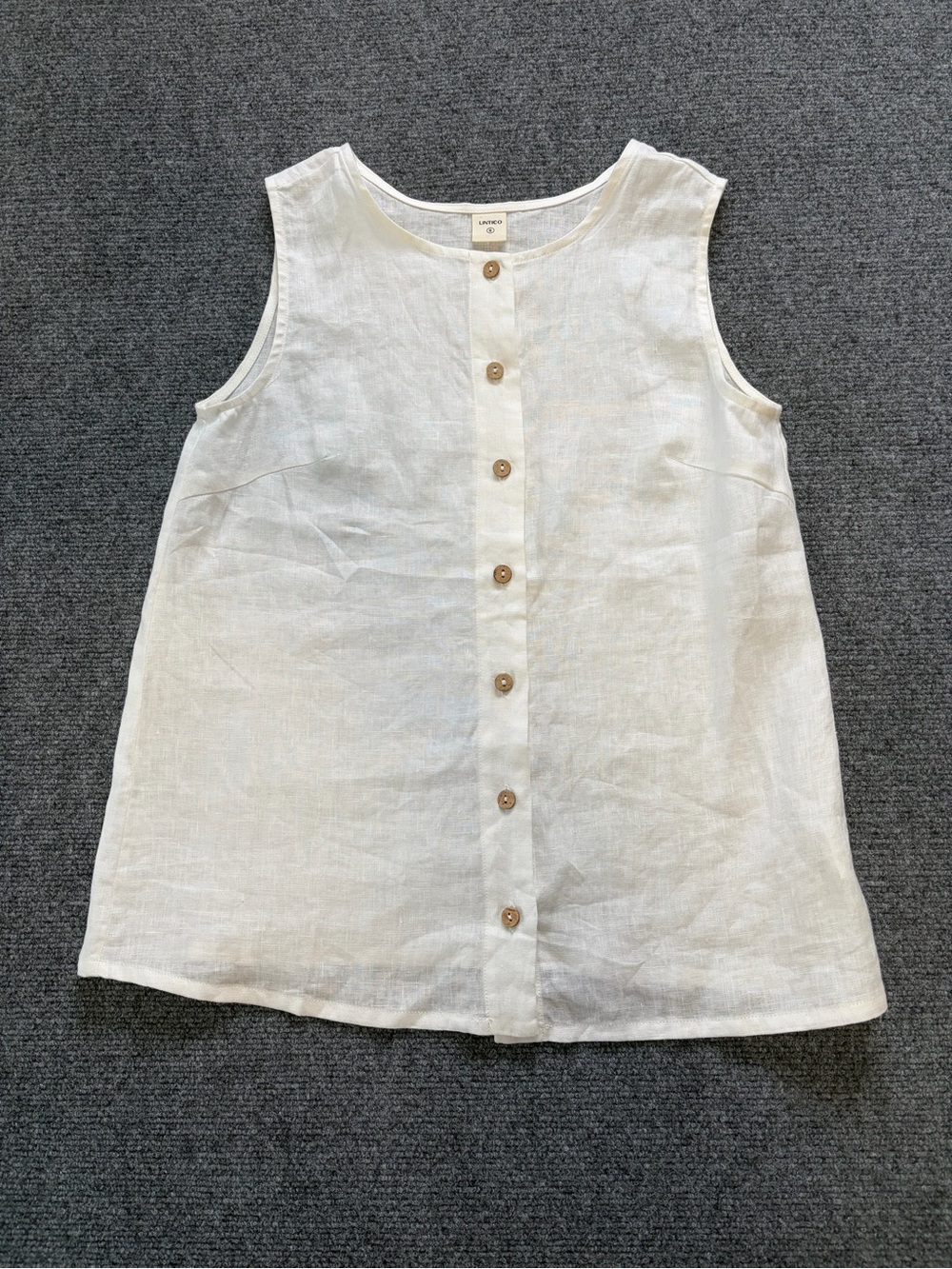 Lintico White Linen Sleeveless Blouse Women Small Coastal Minimalist Top